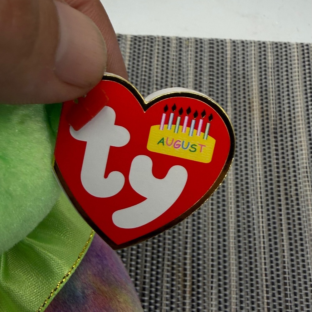 Ty Beanie Baby August Birthday Bear Peridot Birthstone Tie Dye Plush Green 8" - Picture 3 of 5